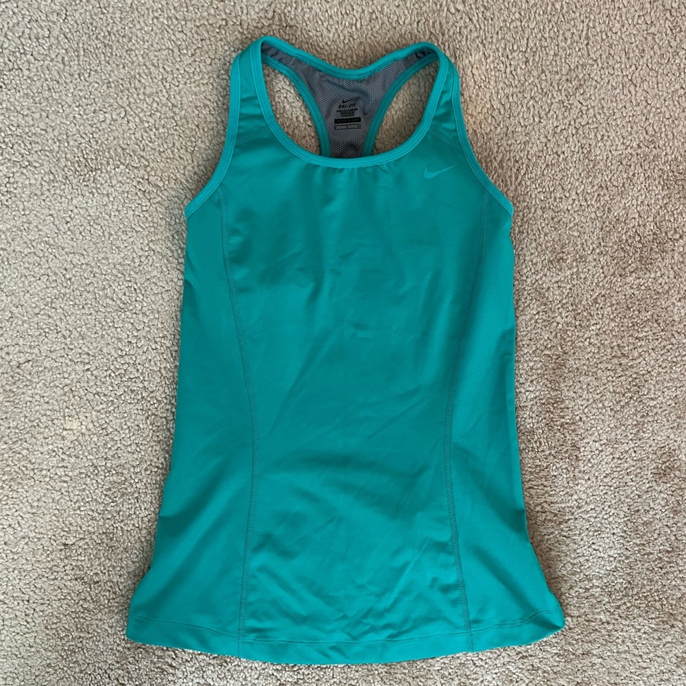Teal Nike Dri-Fit Razorback Tank Top with Built In Bra